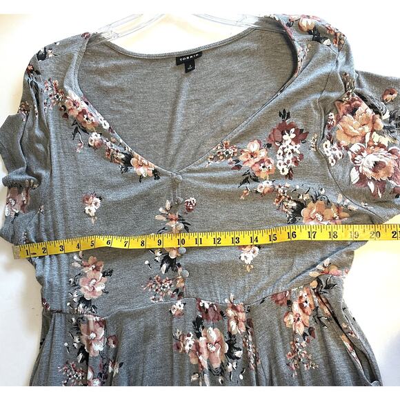 Torrid Floral Knit Midi Dress Womens 2X Gray Multicolor V-Neck Stretch - Picture 8 of 9